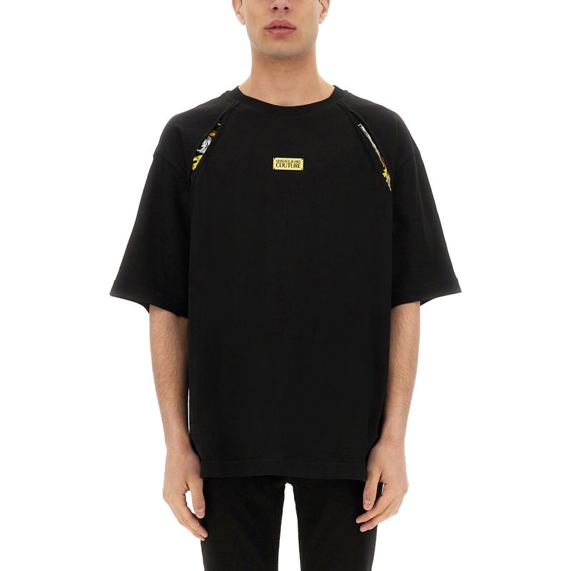 Versace Jeans Couture Men T-Shirt With Baroque Outline Inserts